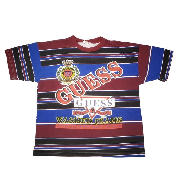 Vintage 80s Guess by George Marciano Striped Boot Logo Spellout Rare Mens USA XL - Picture 1 of 11